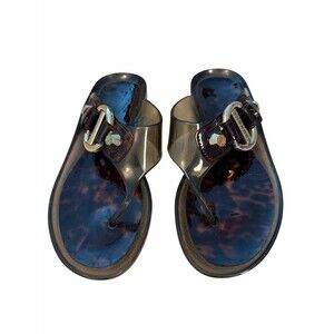 Stuart Weitzman Palma Jelly Thong Sandal Tortoiseshell Gold Ring Women 6 Beach